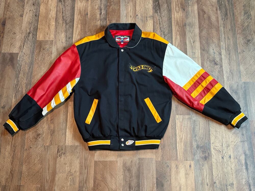 Vintage Micky Mouse Wild One Leather Jacket Mens Size L Black Jeff Hamilton Coat
